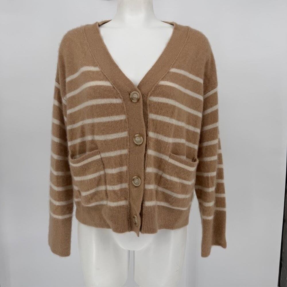 LOFT 100% Cashmere Cardigan XL Stripe Cozy Soft Sweater Quiet Luxury Old Money